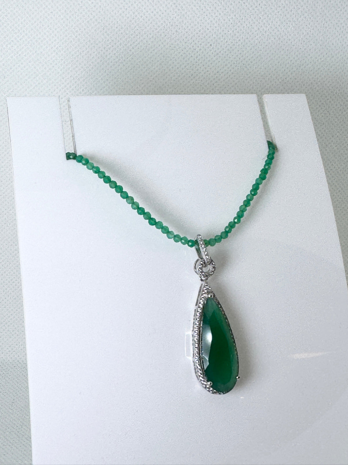 Large Faceted Tear Drop with Natural Green Onyx Necklace