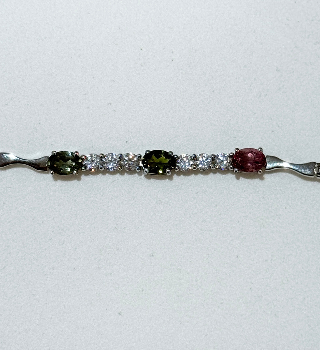 Multi Coloured Natural Tourmaline Bracelet with Cubic Zirconia | 5 Styles Available