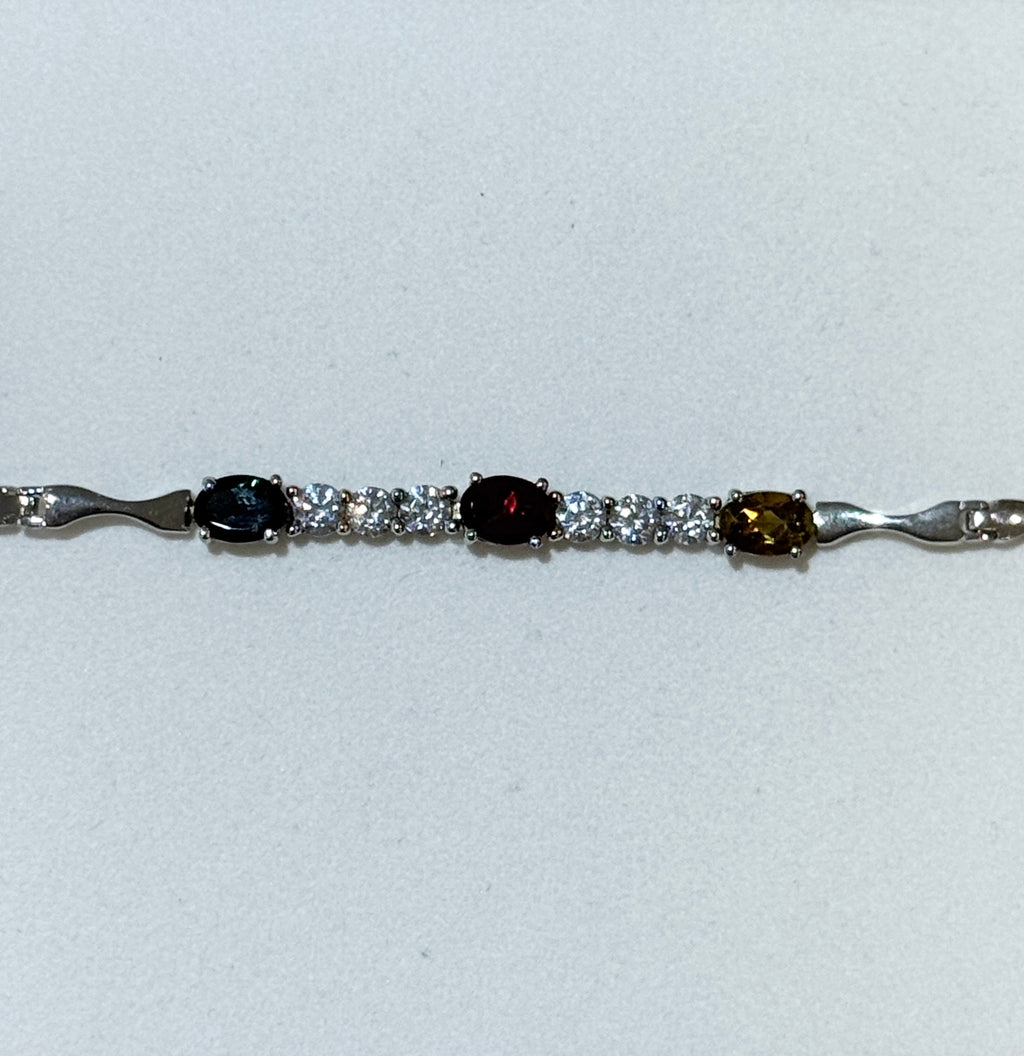 Multi Coloured Natural Tourmaline Bracelet with Cubic Zirconia | 5 Styles Available