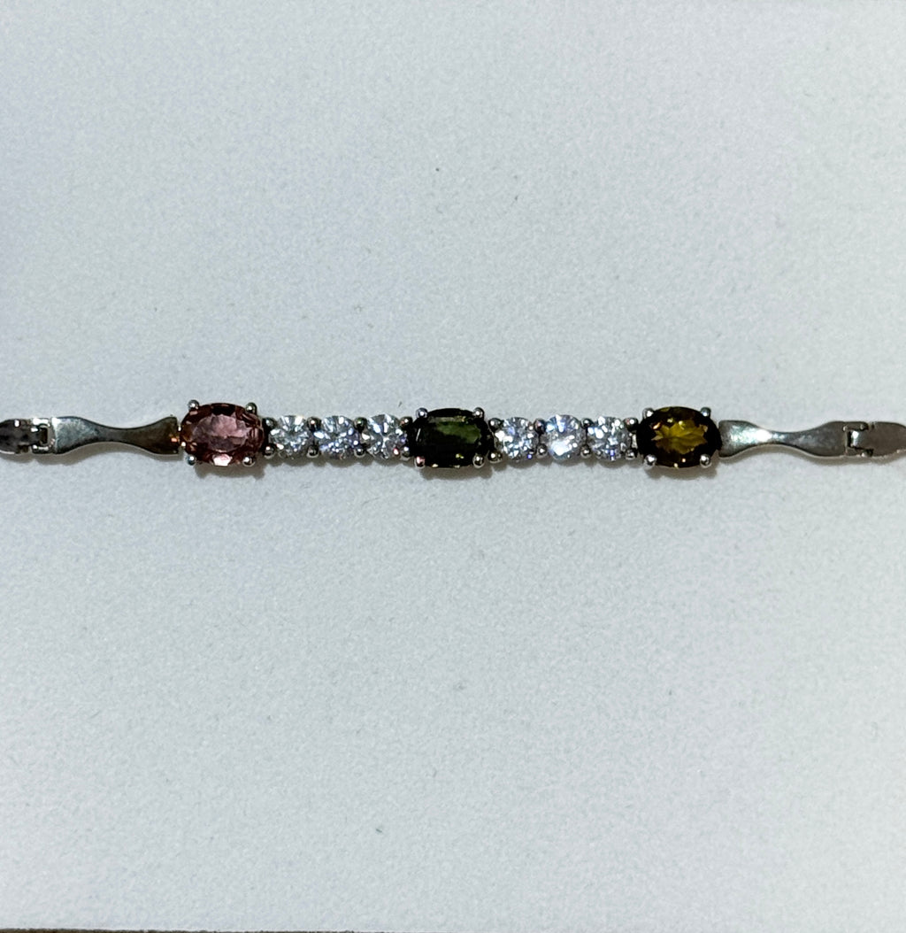 Multi Coloured Natural Tourmaline Bracelet with Cubic Zirconia | 5 Styles Available