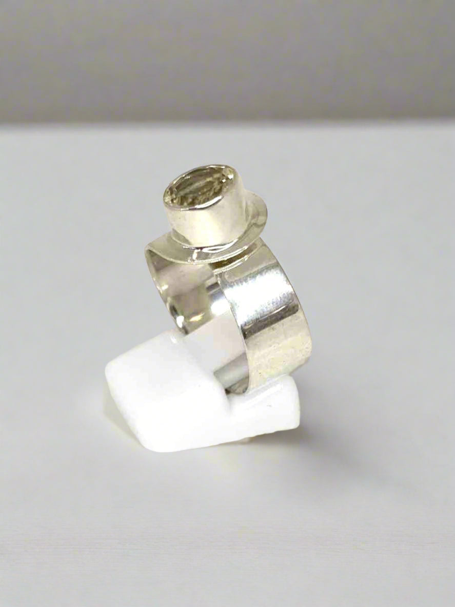 Wide Band, Rub Over Set Natural Citrine Ring