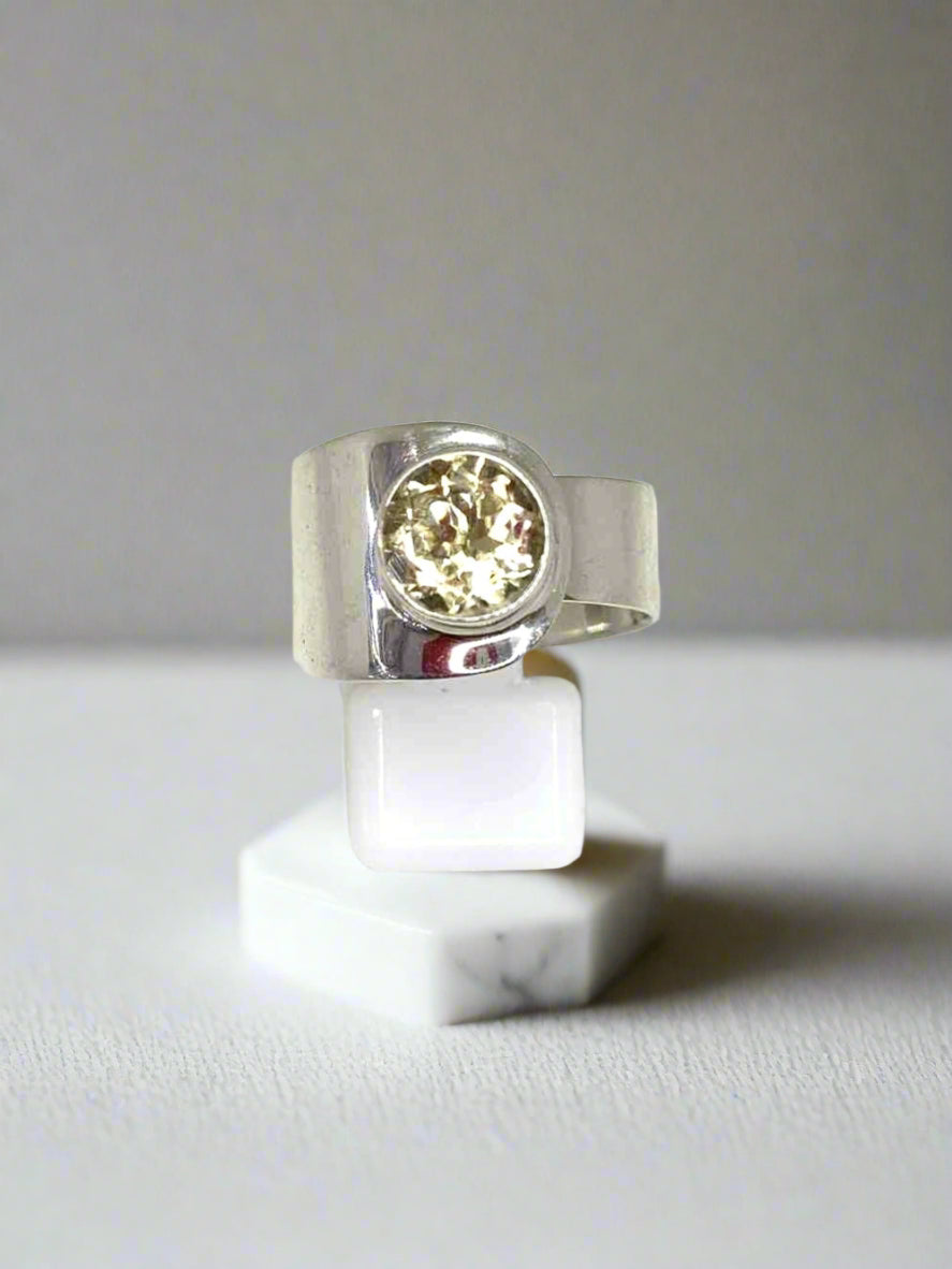 Wide Band, Rub Over Set Natural Citrine Ring