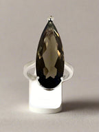 Large Tear Drop, Faceted Natural Smokey Quartz Ring