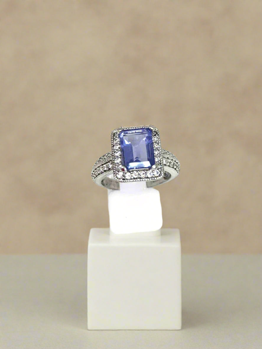 Large Filagree Rectangle Ring with Cubic Zirconia Halo